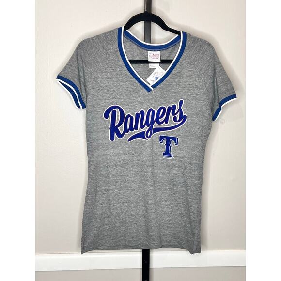 5th & Ocean Texas Rangers MLB Women's Gray Short Sleeve V-Neck T-Shirt Large NWT - Picture 2 of 7